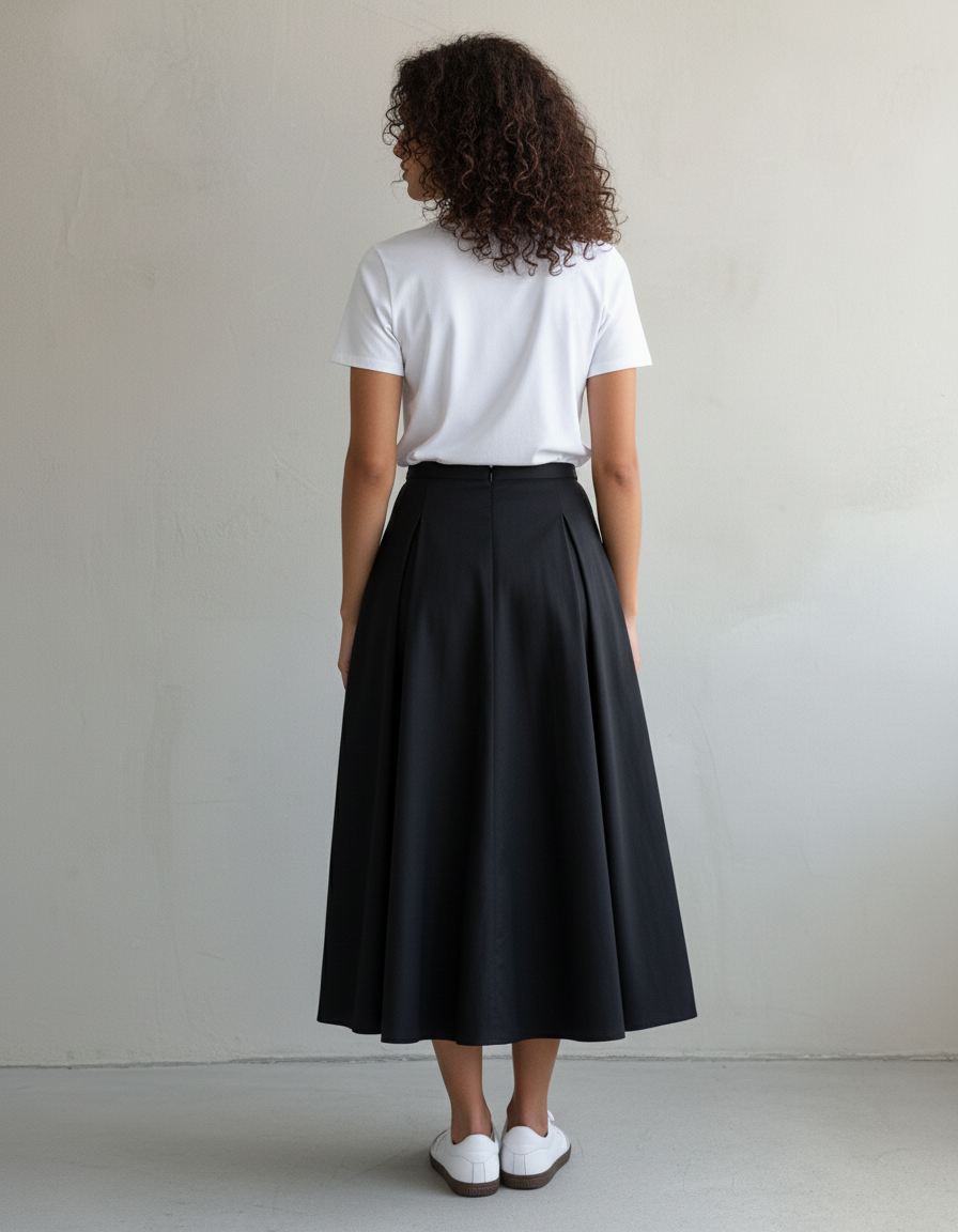 Jupe Midi Noire Plissée Élégante élancée