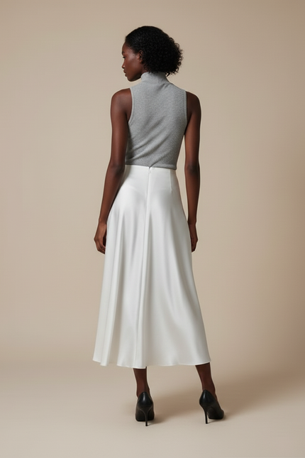 Jupe Midi Blanche Satinée Élégante