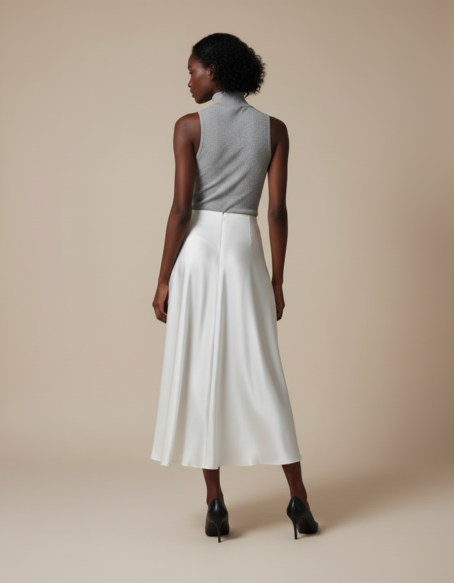 Jupe Midi Blanche Satinée Élégante