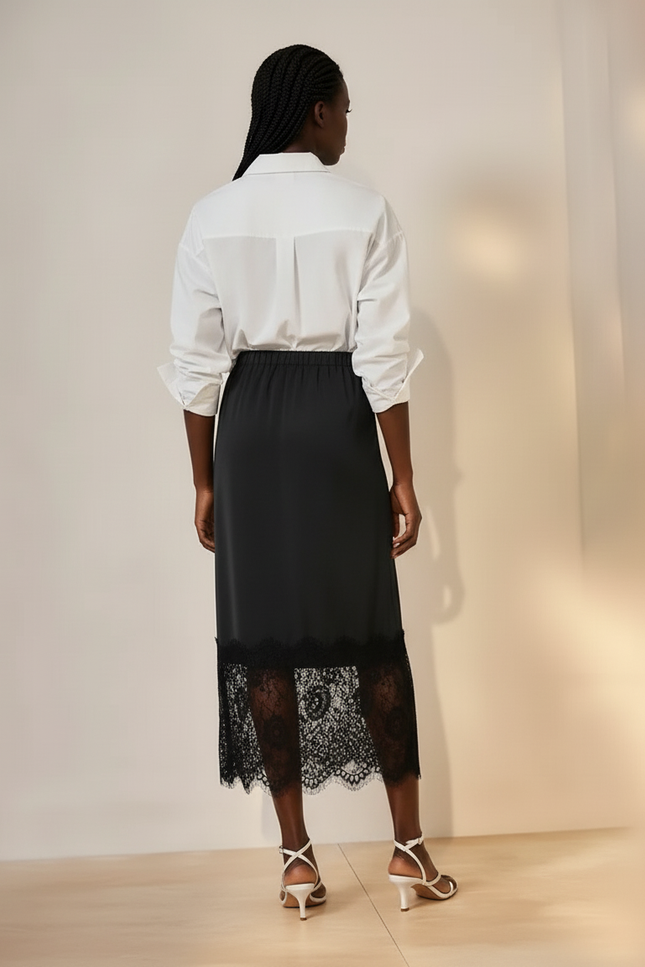 Jupe Midi Noire Dentelle Élégante délicate