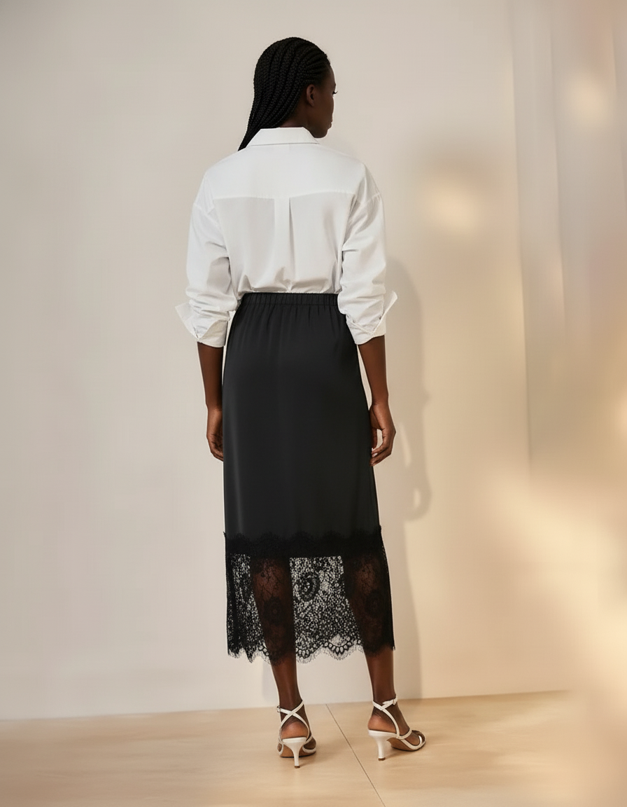 Jupe Midi Noire Dentelle Élégante délicate