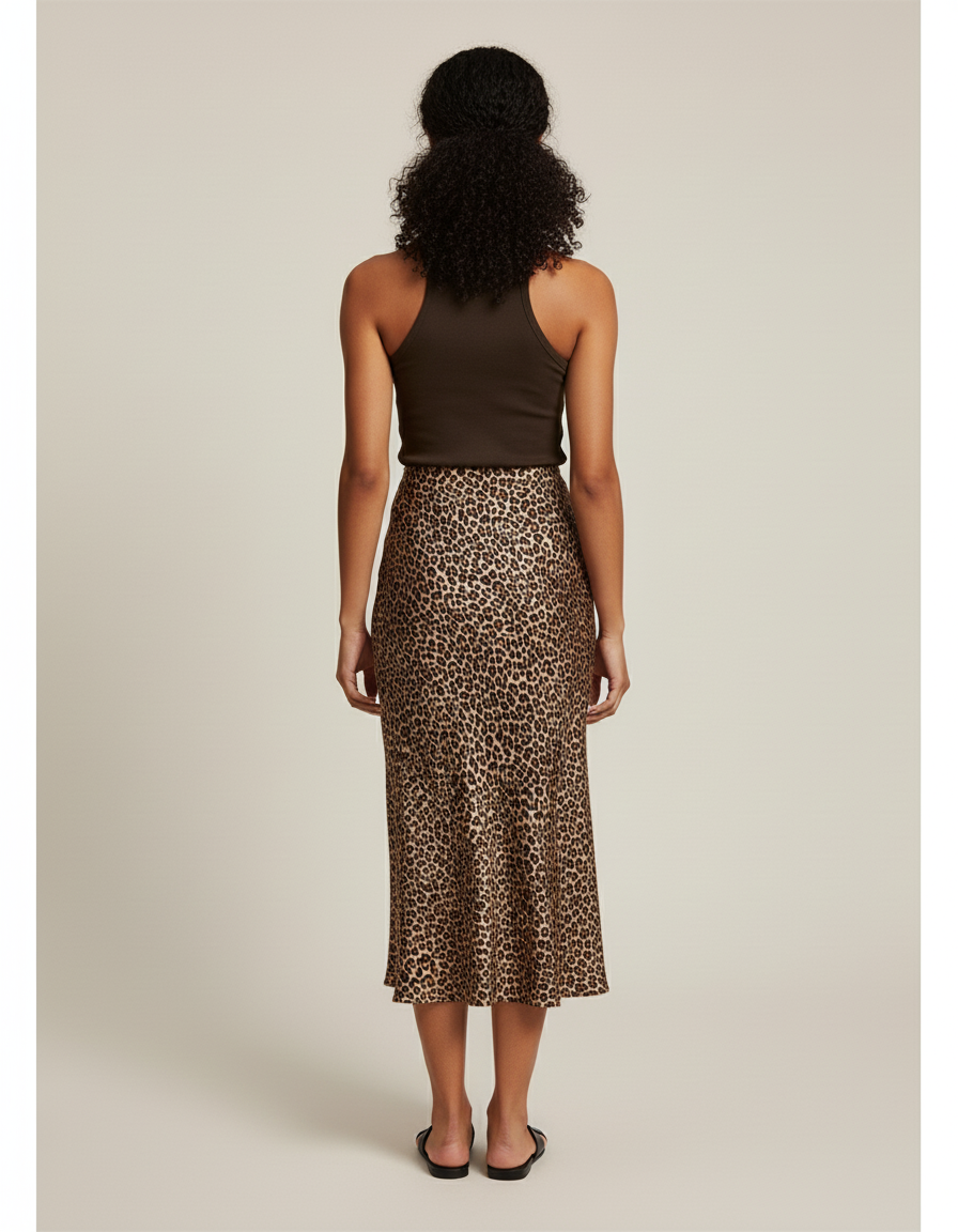 Jupe Midi Leopard Femme