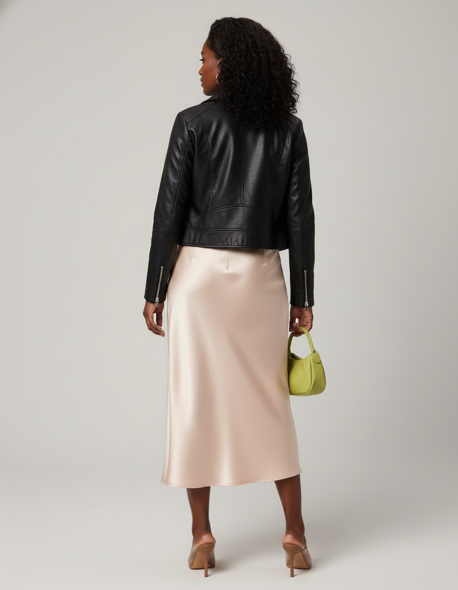 Jupe Midi Satin Champagne Élégante