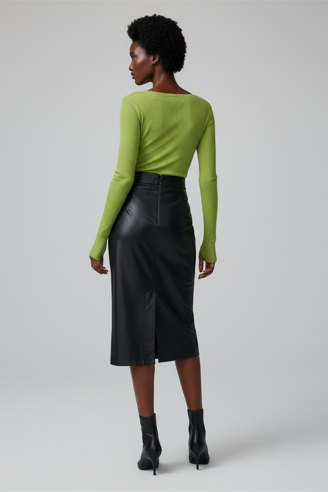 Jupe Midi Noire Similicuir Élégante