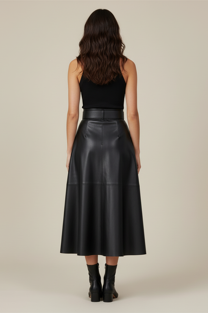 Jupe Midi Cuir Noir
