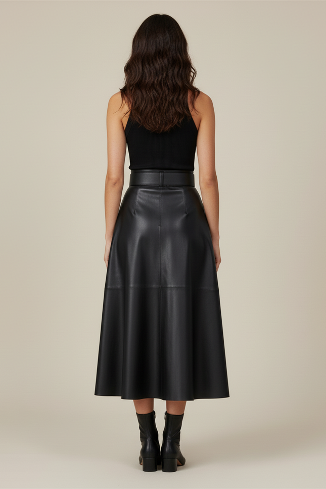 Jupe Midi Cuir Noir