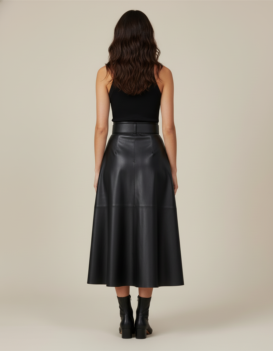 Jupe Midi Cuir Noir