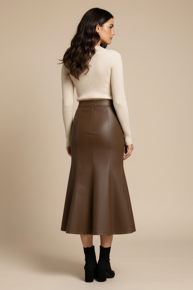Jupe Midi Simili Cuir Coupe Sirène Chic
