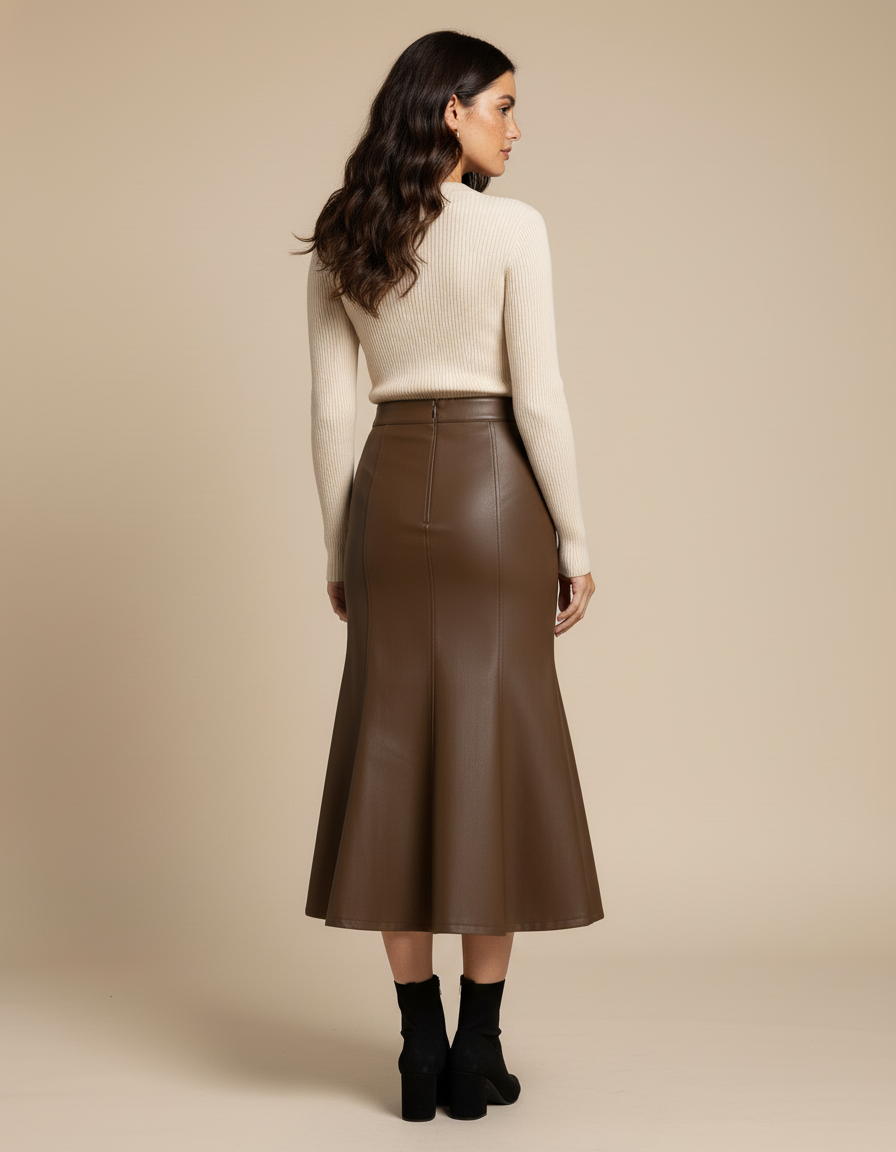 Jupe Midi Simili Cuir Coupe Sirène Chic