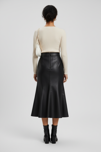 Jupe Midi Similicuir Coupe Sirène Chic