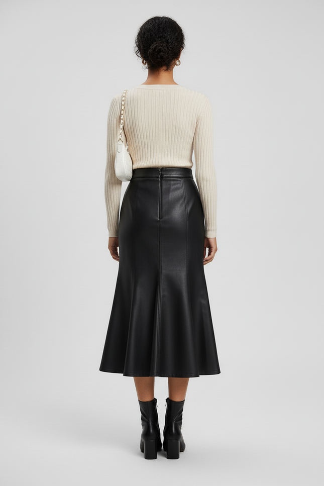 Jupe Midi Similicuir Coupe Sirène Chic