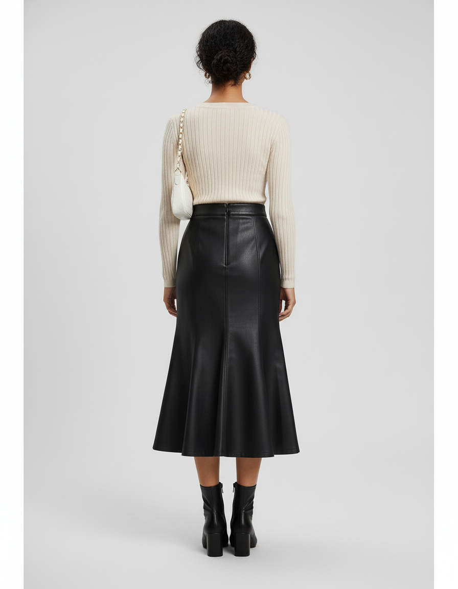 Jupe Midi Similicuir Coupe Sirène Chic