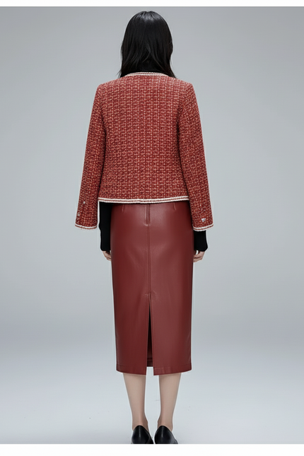 Jupe Midi Rouge Bordeaux Simili Cuir Chic