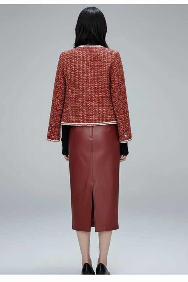 Jupe Midi Rouge Bordeaux Simili Cuir Chic