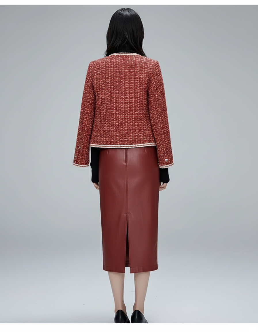 Jupe Midi Rouge Bordeaux Simili Cuir Chic