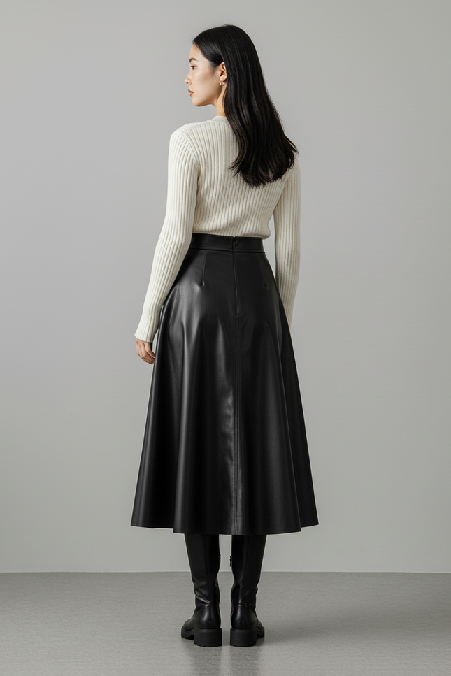 Jupe Midi Noire Similicuir Élégante moderne