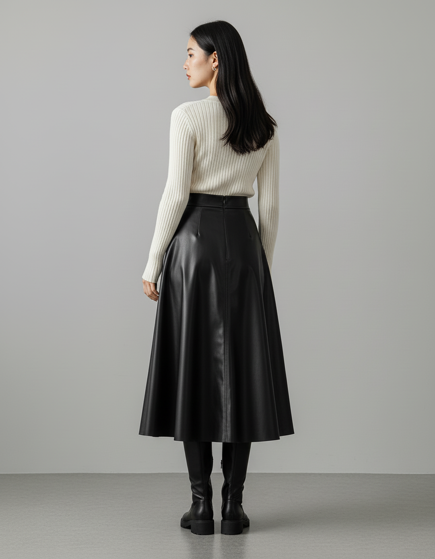 Jupe Midi Noire Similicuir Élégante moderne