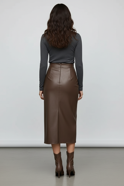 Jupe Midi Similicuir Froncée Chic
