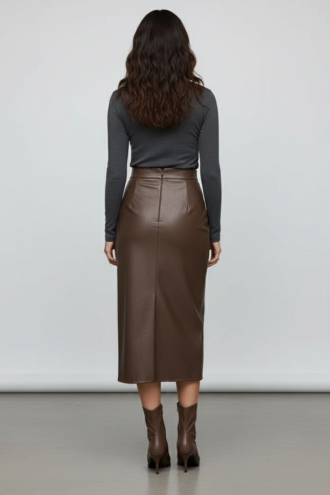 Jupe Midi Similicuir Froncée Chic