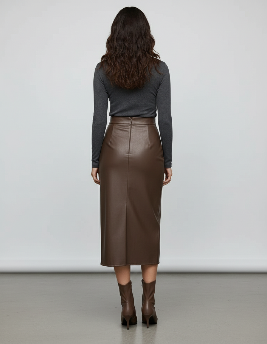 Jupe Midi Similicuir Froncée Chic