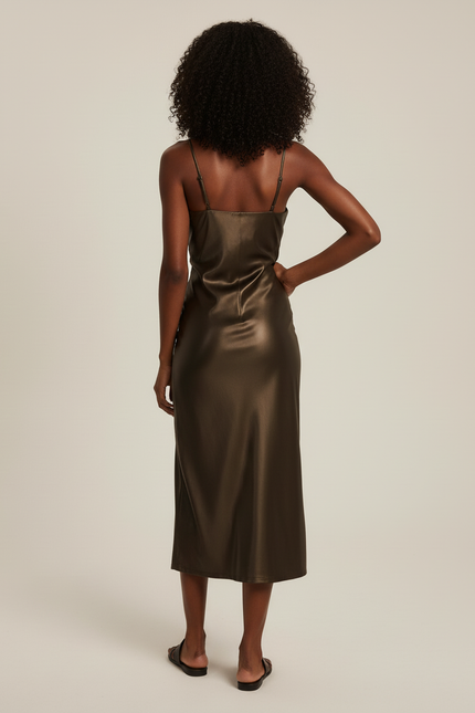 Jupe Midi Brillante Froncée Élégante