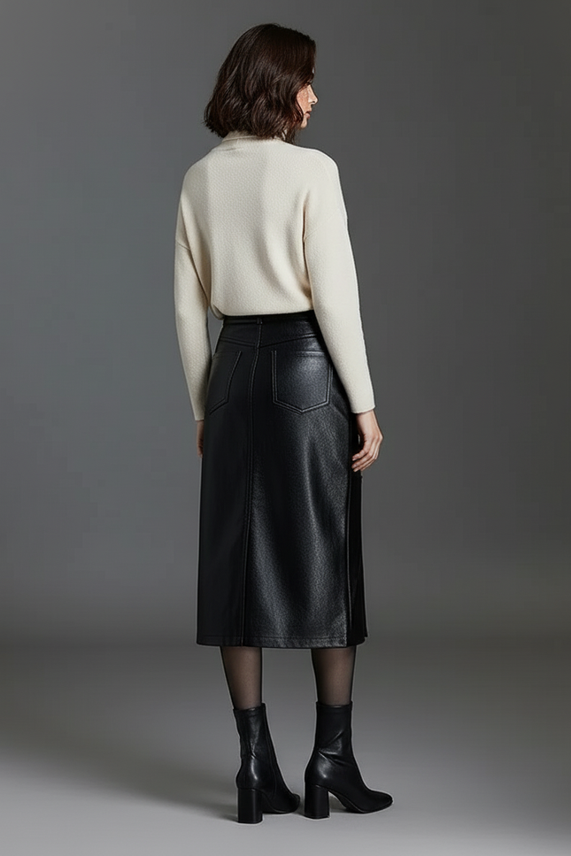 Jupe Midi Similicuir Fendue Chic