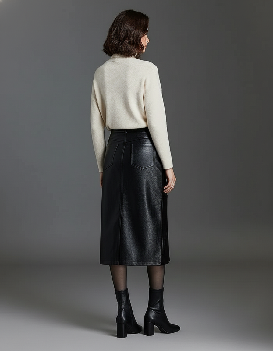 Jupe Midi Similicuir Fendue Chic