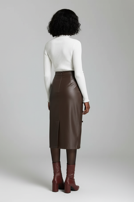 Jupe Midi Similicuir À Boucles Chic