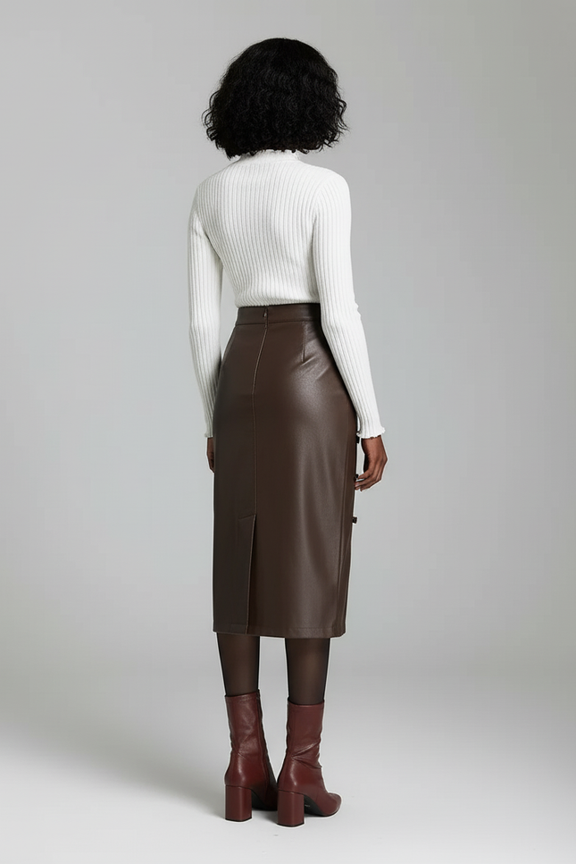 Jupe Midi Similicuir À Boucles Chic