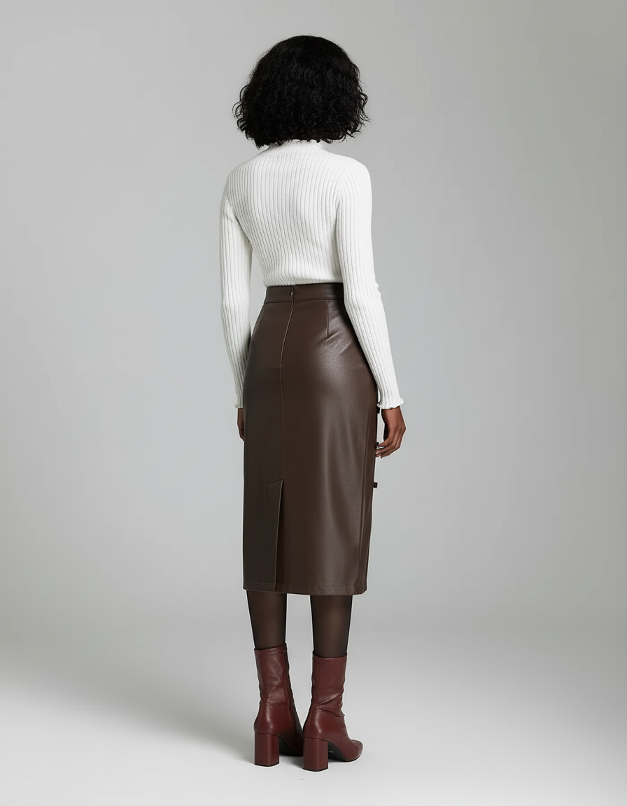 Jupe Midi Similicuir À Boucles Chic