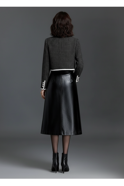 Jupe Midi Cuir Pu Noire Décontractée