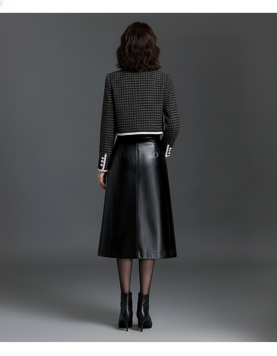 Jupe Midi Cuir Pu Noire Décontractée