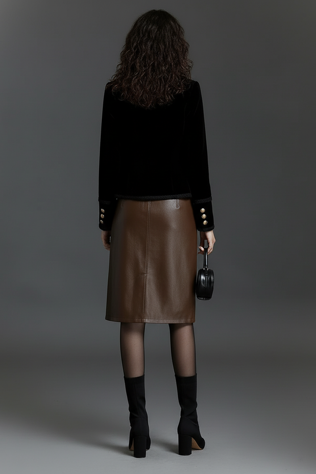 Jupe Midi Similicuir Marron Chic