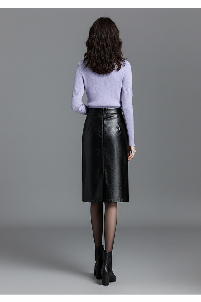Jupe Midi Cuir Pu Noire Chic