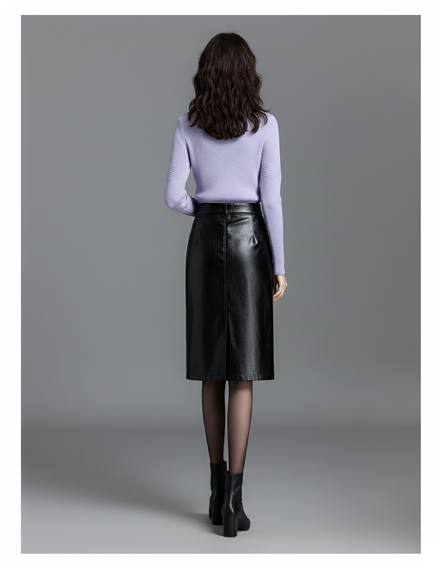 Jupe Midi Cuir Pu Noire Chic