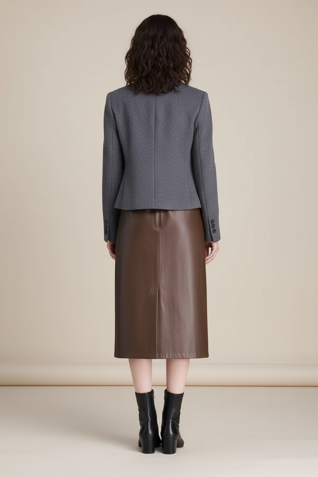 Jupe Midi Similicuir Marron Élégante