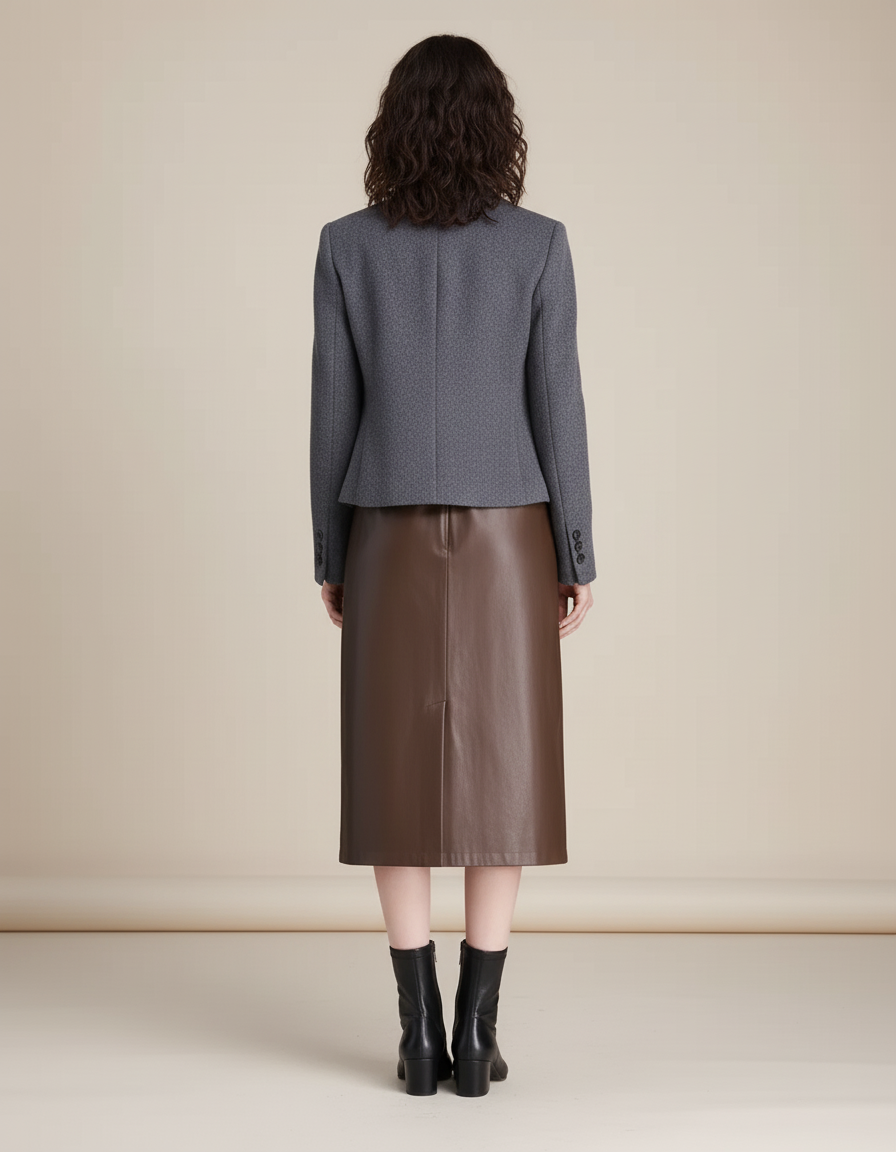 Jupe Midi Similicuir Marron Élégante