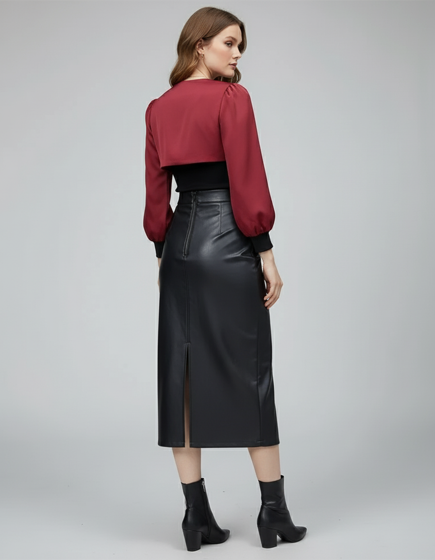 Jupe Midi Similicuir Froncée Chic moderne