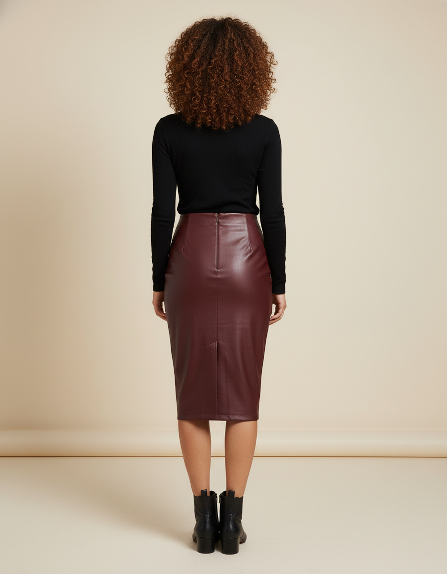 Jupe Midi Similicuir Bordeaux Chic