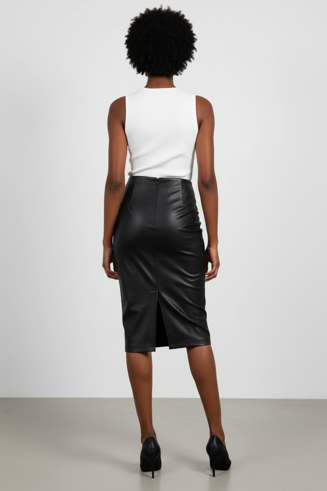 Jupe Midi Noire Similicuir Élégante tendance