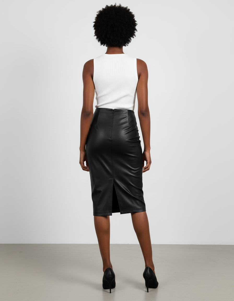 Jupe Midi Noire Similicuir Élégante tendance
