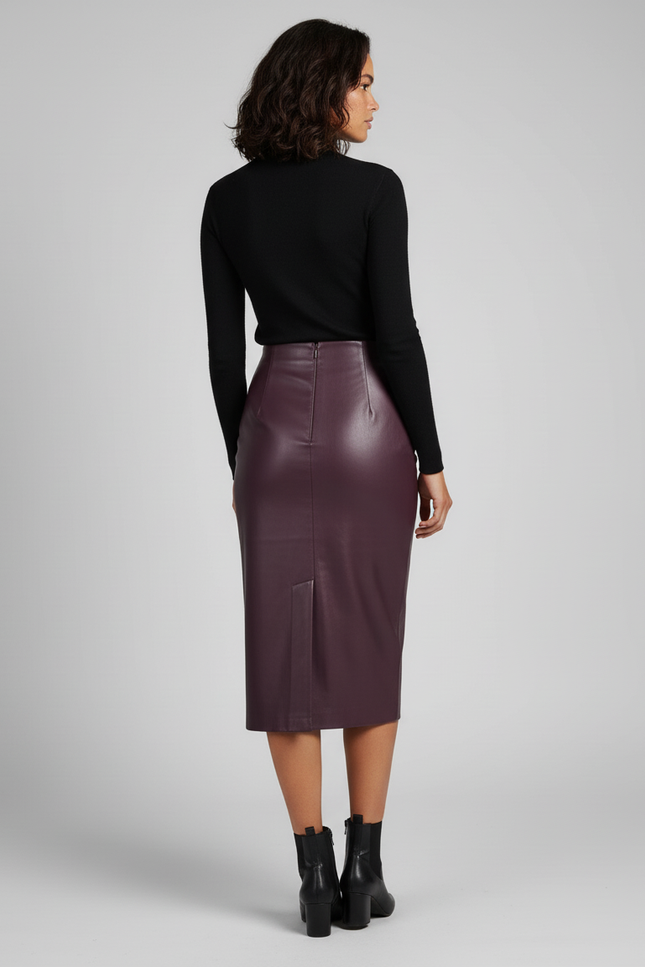 Jupe Midi Cuir Bordeaux Élégante sophistiquée