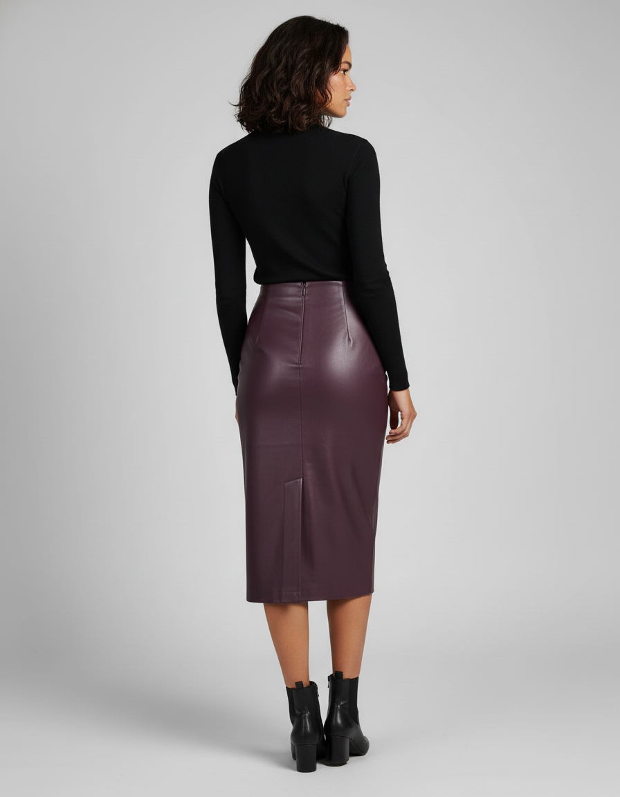 Jupe Midi Cuir Bordeaux Élégante sophistiquée