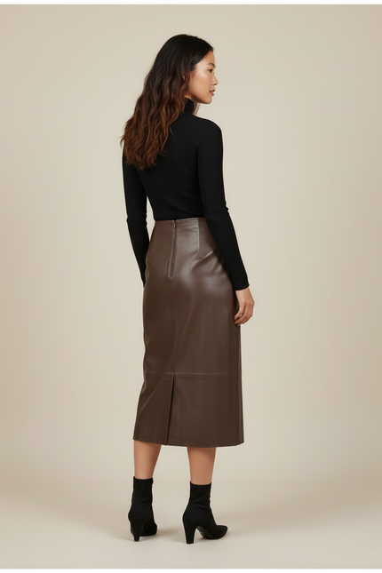 Jupe Midi Marron Similicuir Chic