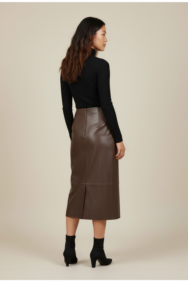 Jupe Midi Marron Similicuir Chic