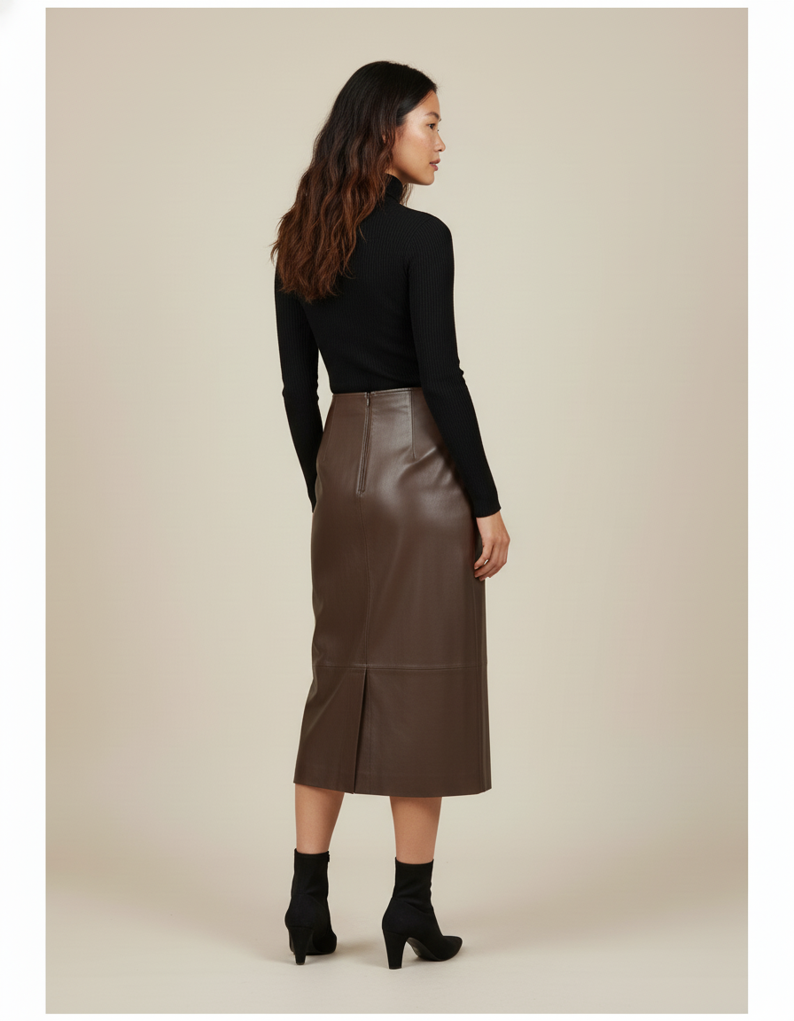 Jupe Midi Marron Similicuir Chic