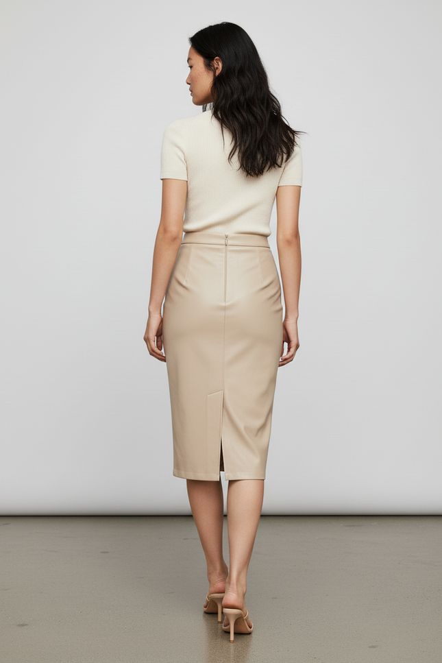 Jupe Midi Similicuir Portefeuille Chic