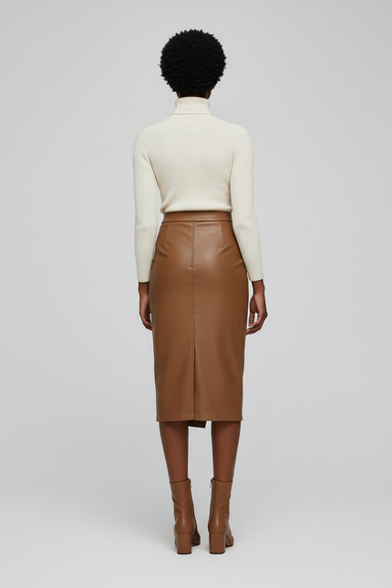 Jupe Midi Similicuir Fendue Chic ajustée