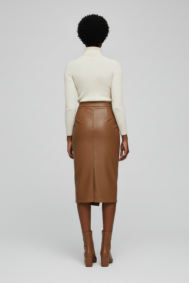 Jupe Midi Similicuir Fendue Chic ajustée