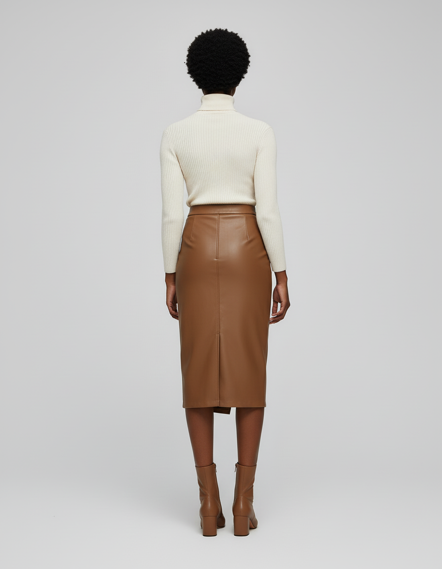 Jupe Midi Similicuir Fendue Chic ajustée